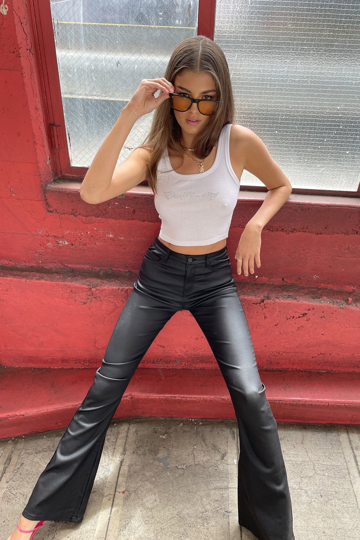 Luna™ | Faux Leather Flare Jeans