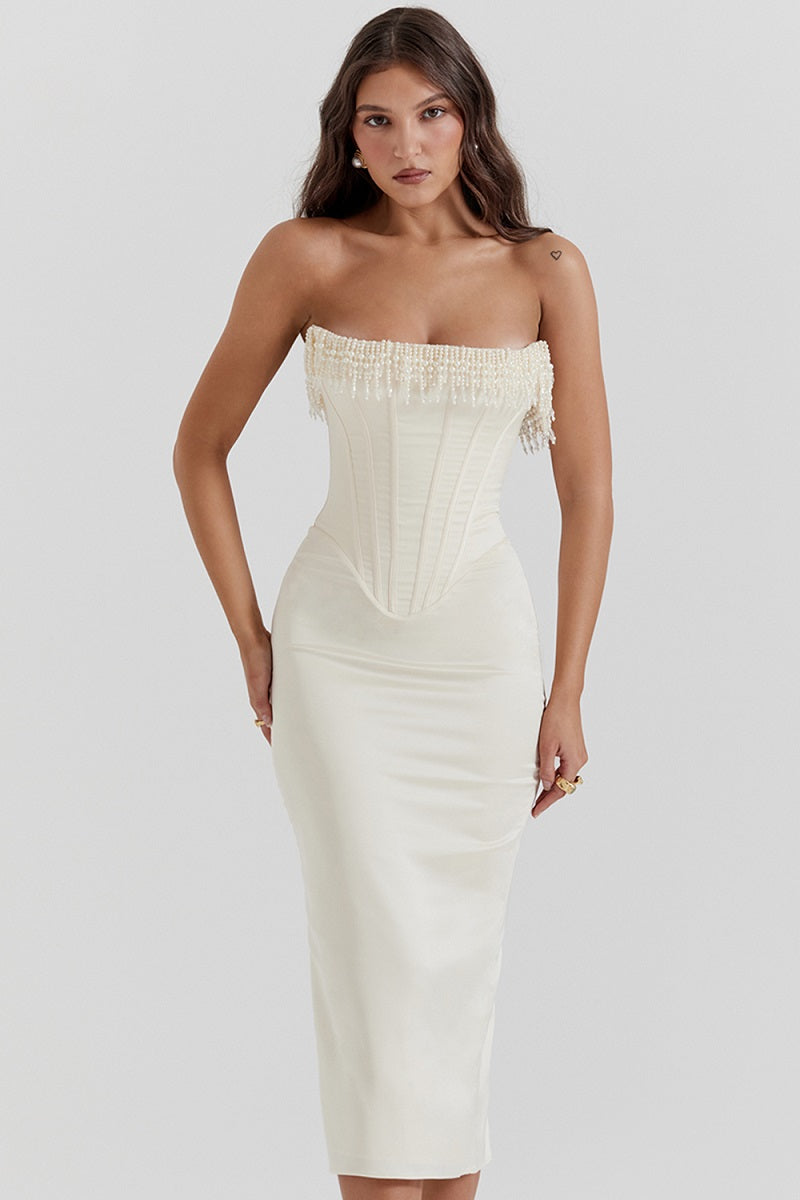 Olivia™ - Strapless Pearl Midi Dress